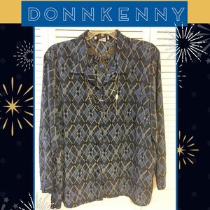 DONNKENNY Woman 3X Navy Long Sleeve Blouse Top